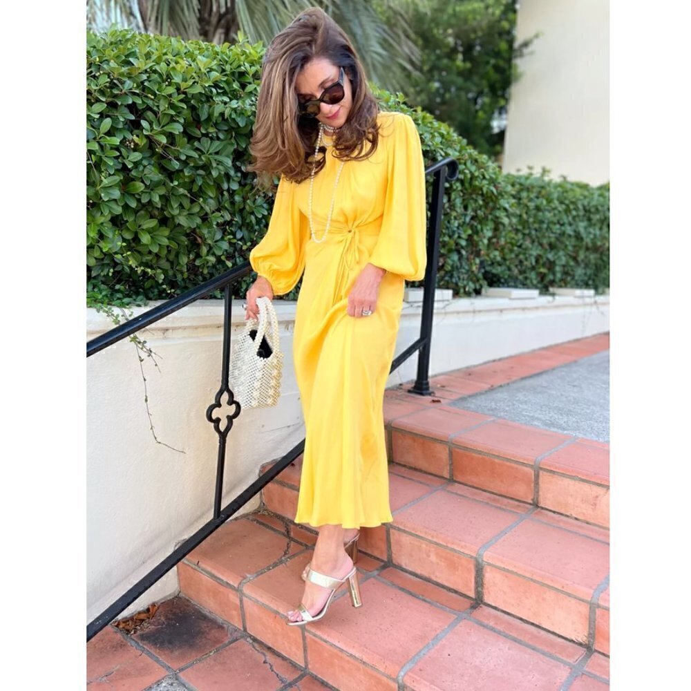 FARM RIO Cutout Piped Ring Midi Dress in Yellow Size Small
